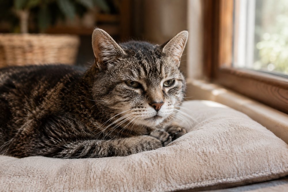 Gato senior descansando tranquilo junto a una ventana