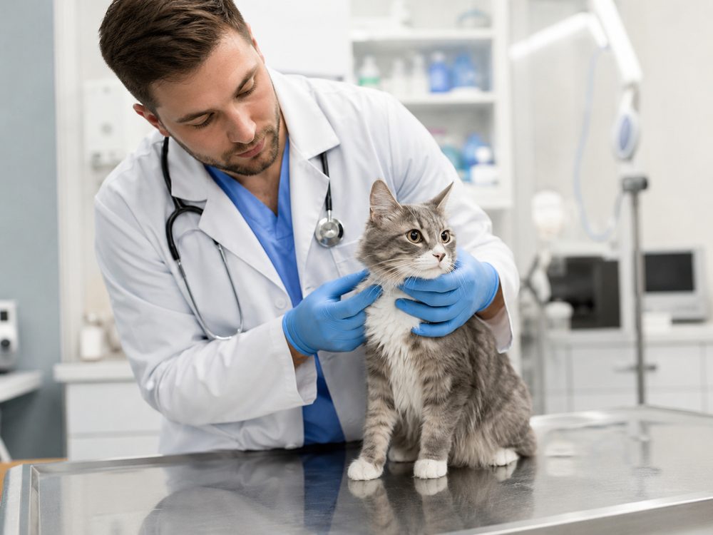 Veterinario revisando a un gato en la consulta